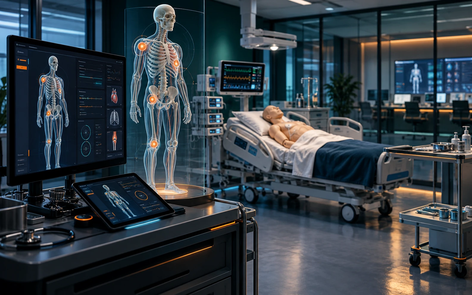 Concept visualization of an advanced clinical simulation lab and anatomy workstation